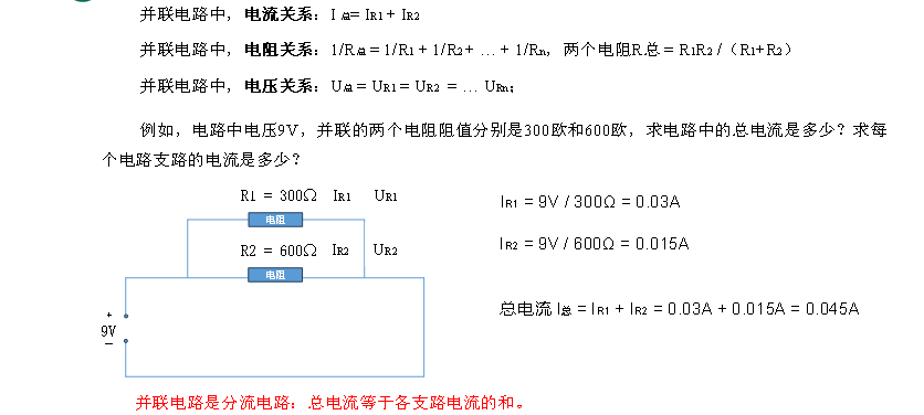 并联电路示意图:展示电阻并联的电路连接方式