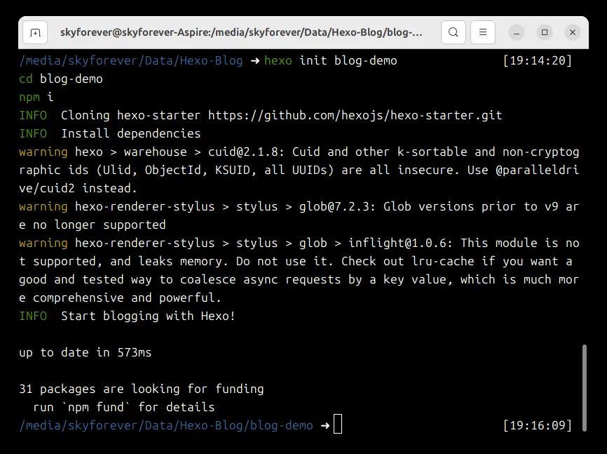 Hexo项目初始化过程