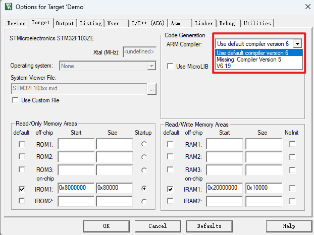 Keil选择编译器版本