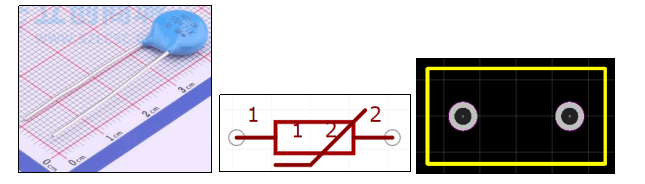 压敏电阻实物图和原理图:展示压敏电阻的外观和电路符号