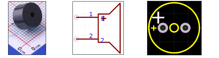 无源蜂鸣器实物图和原理图:展示无源蜂鸣器的外观和电路符号